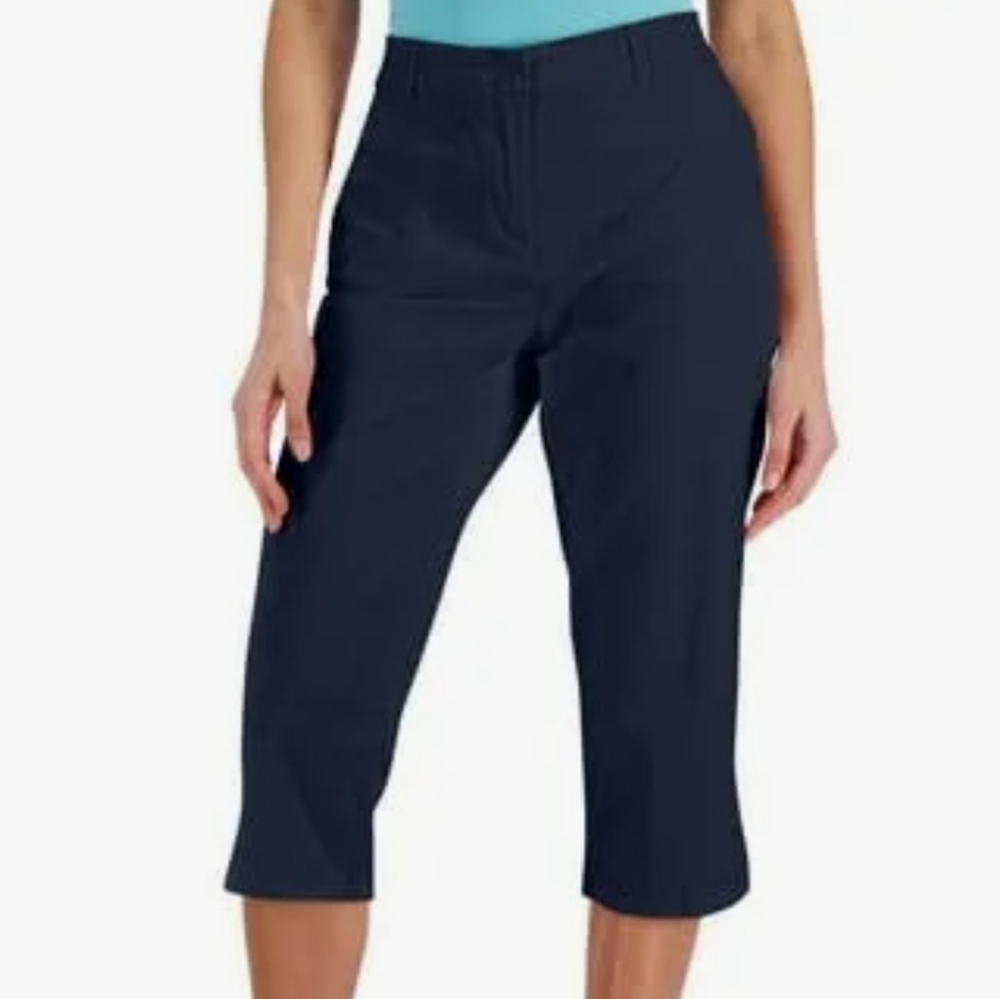 Karen Scott black Button detailed elastic waist Classic Capri size 12
